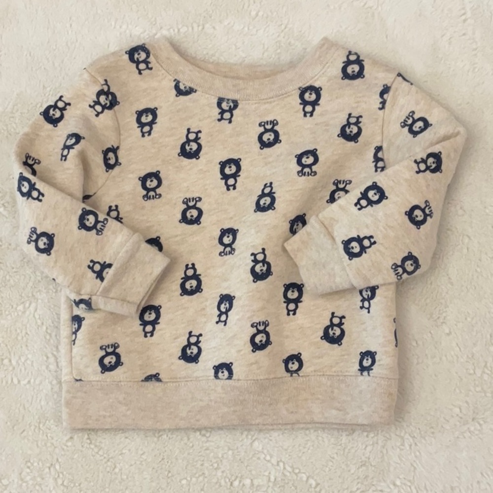 Garanimals Baby Boy/Girl Unisex Khaki and Navy Bear Sweatshirt  Size 6-9 Months